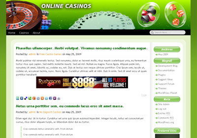 Free WordPress theme - Nicely designed green Color casinos wordpress theme
