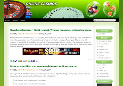 Free Wordpress theme - Nicely designed green Color casinos wordpress theme