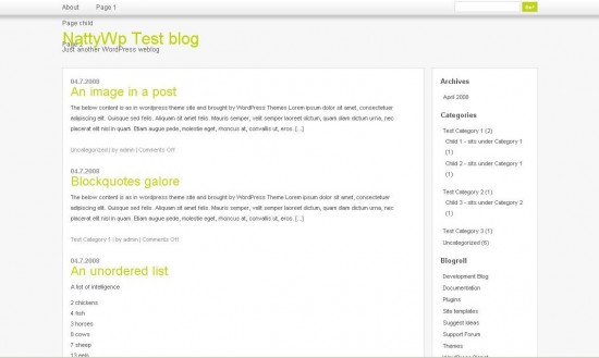 Green and White Template ? 2 Column Wordpress Theme